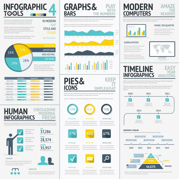 Grand ensemble vectoriel d'éléments infographiques de couleur plate — Image vectorielle