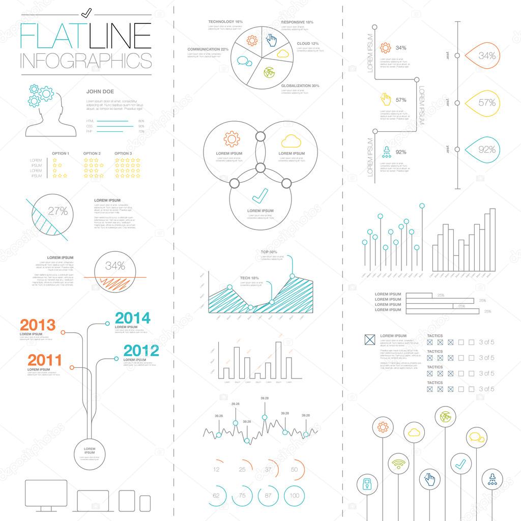 Flat and simple easy colorful outline vector infographic elements