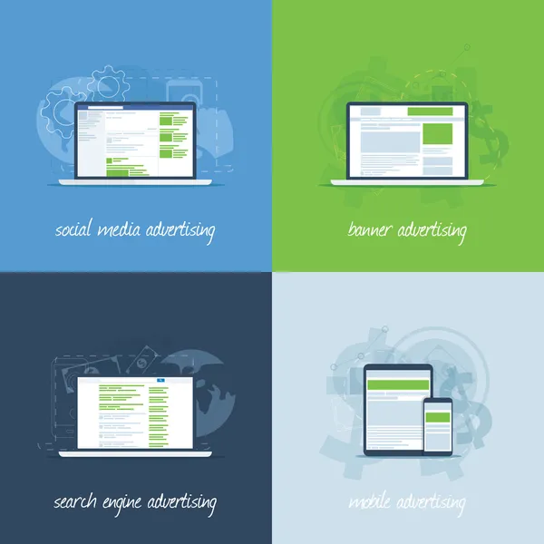 インターネットのマーケティングおよび広告の平らなベクトル テンプレートの概念 — ストックベクタ