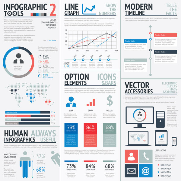 Blue and red flat simple vector infographic elements
