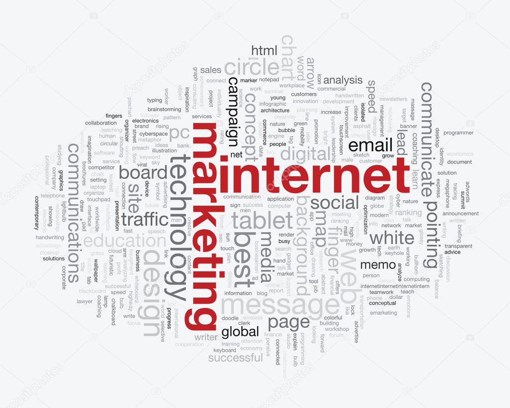 Internet marketing concept speech bubble word tag cloud vector illustration