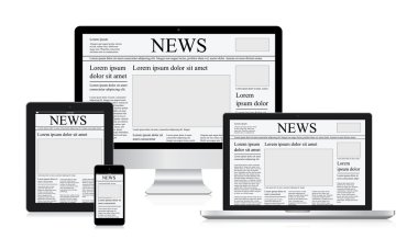 Online haber vektör illüstrasyon kavramı bilgisayar tablet gazete