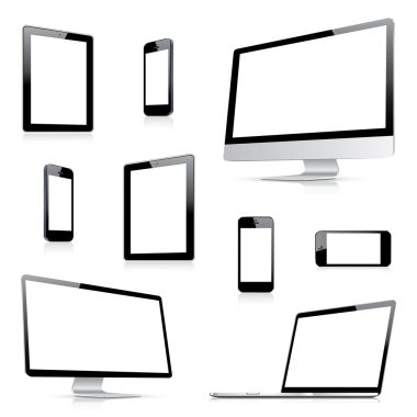 Modern bilgisayar, dizüstü bilgisayar, tablet ve smartphone vektörlerinden yan görünüm