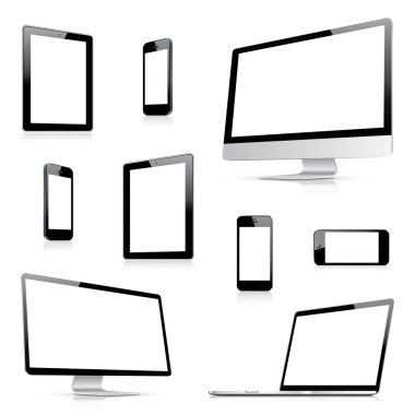 Modern computer, laptop, tablet and smartphone vectors from side view clipart