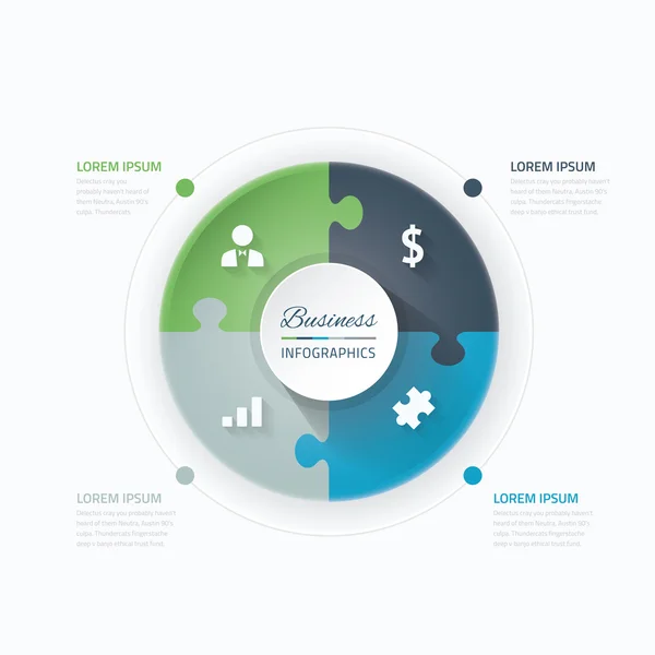 Blå och gröna pussel bit cirkel business vektor infographics — Stock vektor