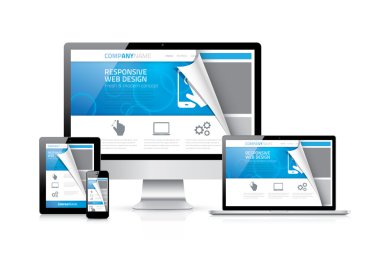 yanıt veren web tasarım vektör. çerçeve awesome Web sitesi styling için mükemmel şekilde modern bilgisayar kalkınma kavramının arkasında. Neredeyse gerçek görünümlü elektronik vektör aygıtları.