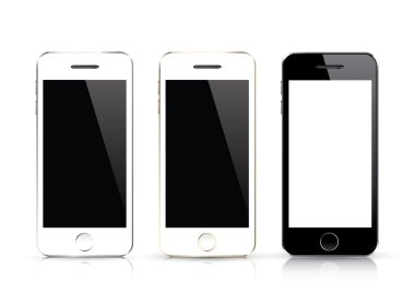 Üç izole akıllı telefon vektör. siyah-beyaz smartphone izolasyonları ile gerçekçi tasarım.