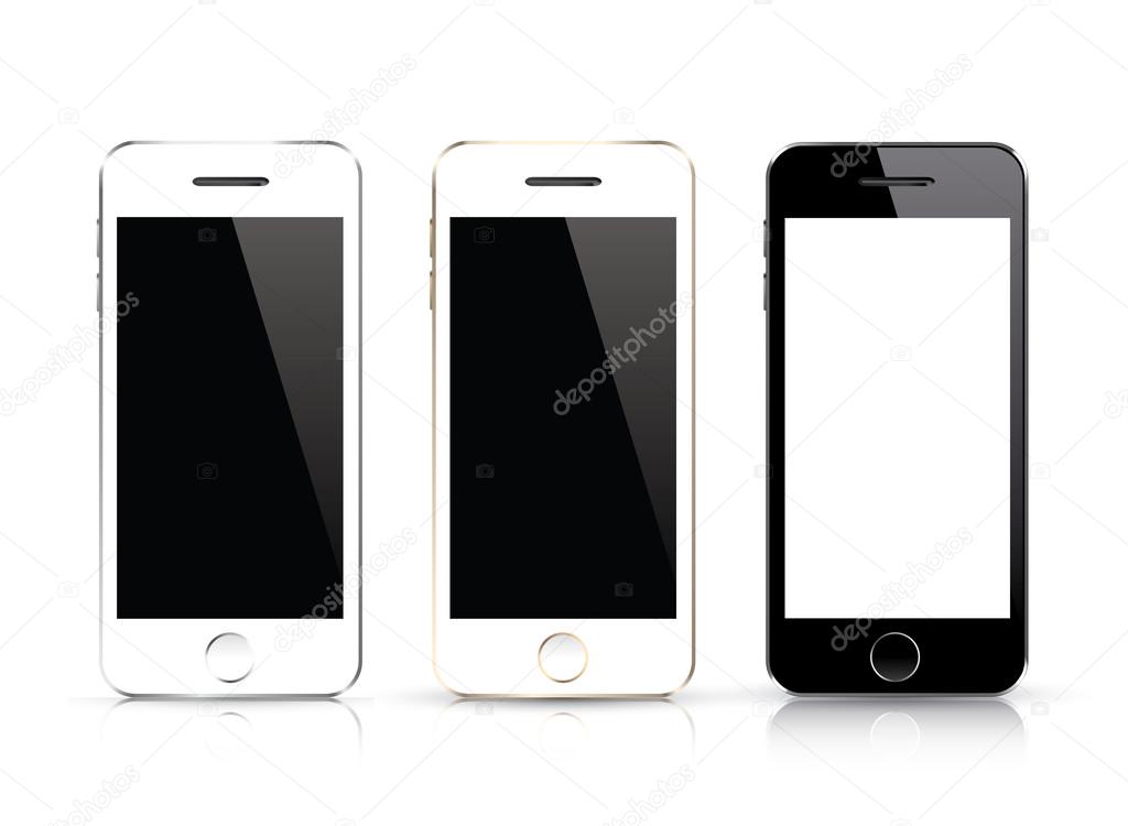 Three isolated smart phone vector. Black and white smartphone isolations with realistic design.
