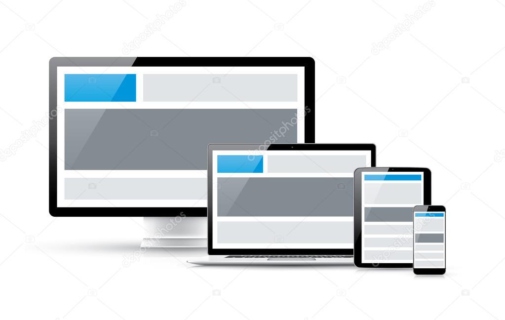 Create responsive web site design in four electronic vector devices