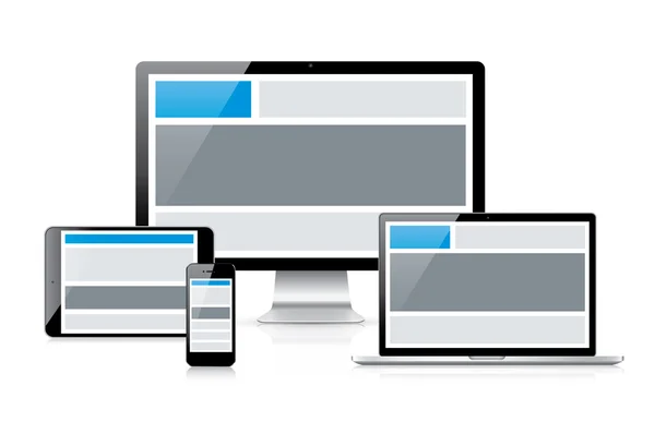 Enkel och effektiv responsive web design idé begreppet vektor. se hur sidhuvud och andra webb-element förändras i enheter. — Stock vektor