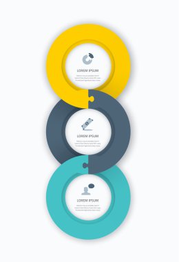 Infographic circle timeline web template for business with icons and puzzle piece jigsaw concept. Awesome flat design to be used on web, pring, brochure, advertisement, etc. clipart