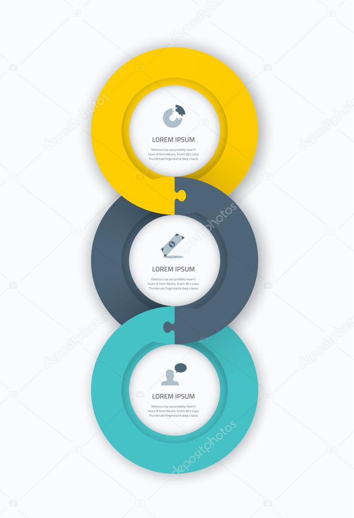 Infographic circle timeline web template for business with icons and puzzle piece jigsaw concept. Awesome flat design to be used on web, pring, brochure, advertisement, etc.