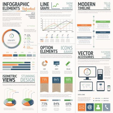 Fresh and stylish orange and green vector infographics elements