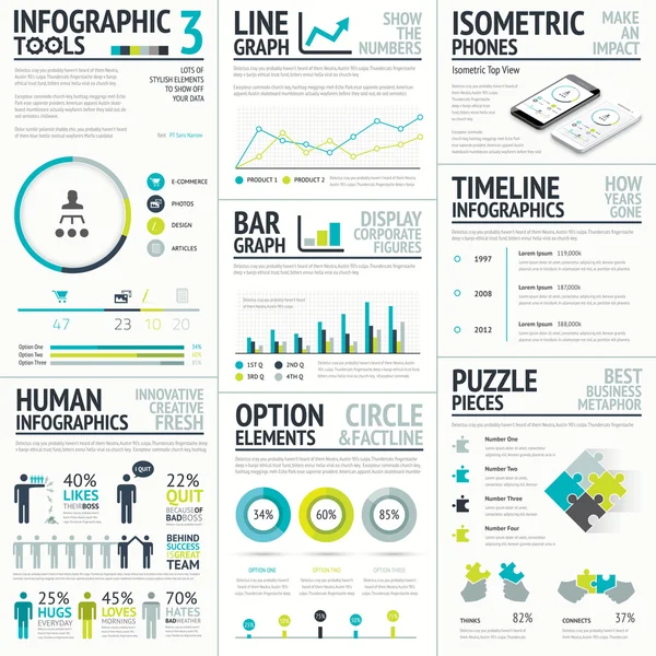 비즈니스 및 큰 인간 벡터 infographic 요소 설정 컬렉션 — 스톡 벡터