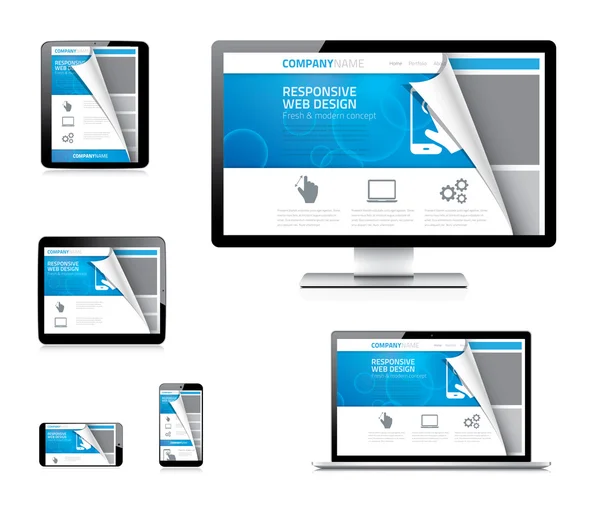 Responsives Webdesign-Vektorkonzept mit gebogener Papierecke — Stockvektor