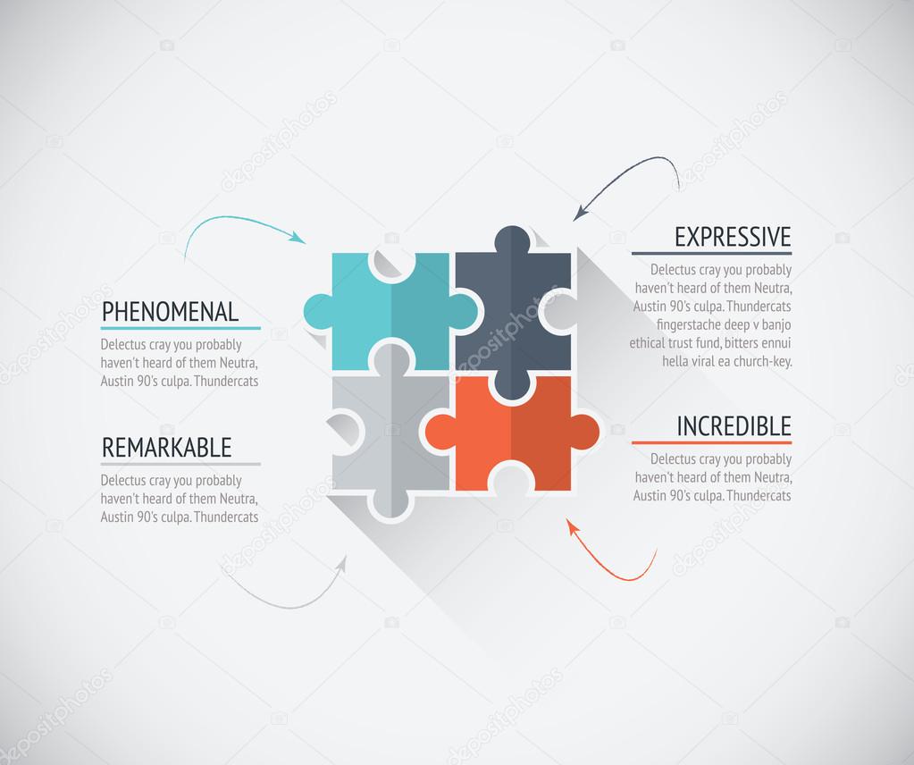 Four flat color puzzle pieces business connecting jigsaw vector