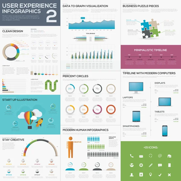 Flache awesome User Experience Infografik Vektor Element Set — Stockvektor