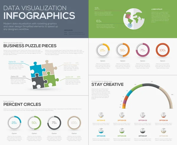 Infografías modernas de visualización de datos con piezas de rompecabezas — Archivo Imágenes Vectoriales