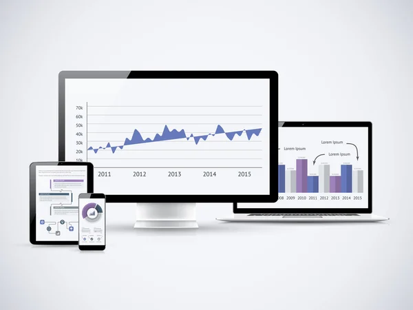 Analisi delle statistiche finanziarie sui computer vettoriali — Vettoriale Stock