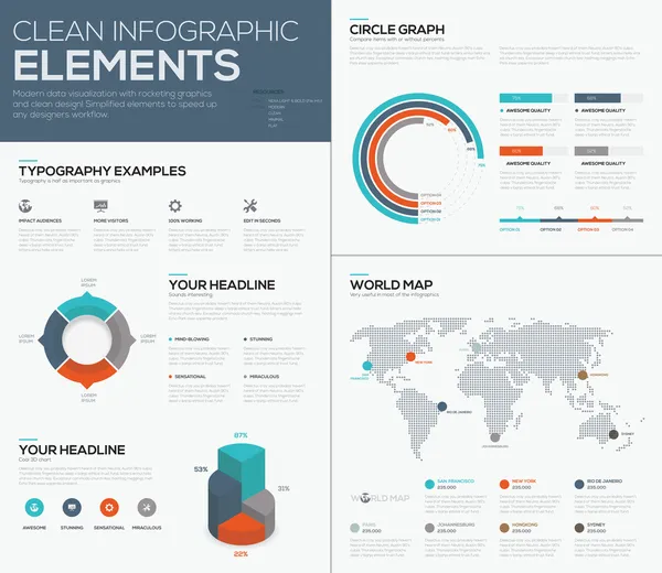 Mapa del mundo y visualización de datos gráfico vector infografía — Vector de stock