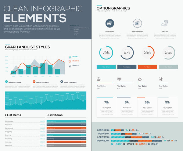 Графики и круговые диаграммы для визуализации инфографических векторных данных
