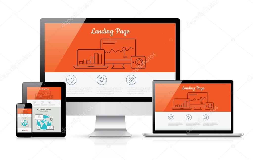 Responsive landing page development vector template illustration