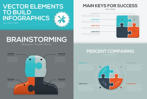 Negocio rompecabezas vector infografía conjunto y rompecabezas pieza concepto — Vector de stock