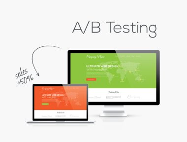 Web sitesi tasarım vektörü illüstrasyonunda AB test optimizasyonu