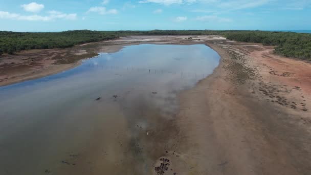 Vista Aérea Sobre Salinas Matagais Direção Oceano Cape Palmerston Austrália — Vídeo de Stock