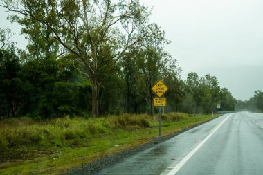 Karanın sol ucu, yağmurlu bir günde okla birleşir ve manzara sisle bulanıklaşır.