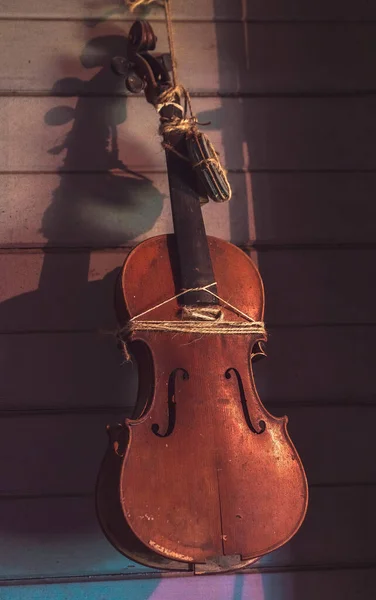Violino Vintage Parede Herdade Histórica Pioneira Aprimoramento Grãos Para Replicar — Fotografia de Stock