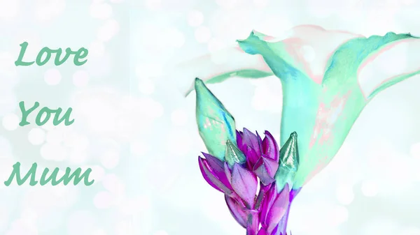 Colorful Flower Stylish Love You Mum Greeting Card Image Colorized — Stock Photo, Image
