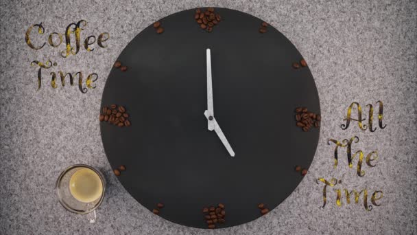 Coffee Clock Coffee Time All Time Stop Motion Animation Hands — Stock Video