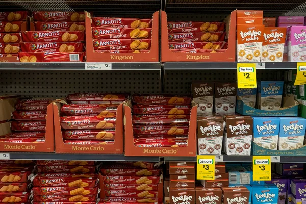 Mackay Queensland Avustralya Aralık 2021 Süpermarket Raflarında Satılık Tatlı Bisküviler — Stok fotoğraf