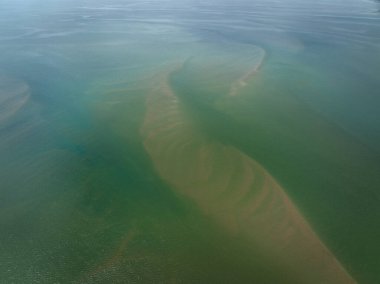 Okyanus tabanındaki kumda desenler alçak gelgitte kumsalda, insansız hava aracı deseninde