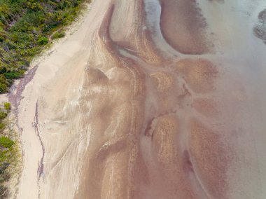 Okyanus tabanındaki kumda desenler alçak gelgitte kumsalda, insansız hava aracı deseninde
