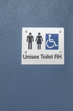 Unisex toilet sign with icons and braille for the blind