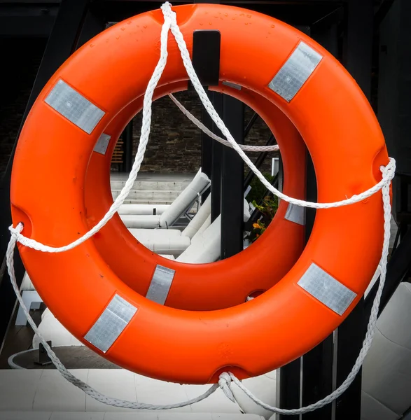 Lifesaving Orange Inflatable Ring Tube Wall Tossing People Who Might — Stok fotoğraf