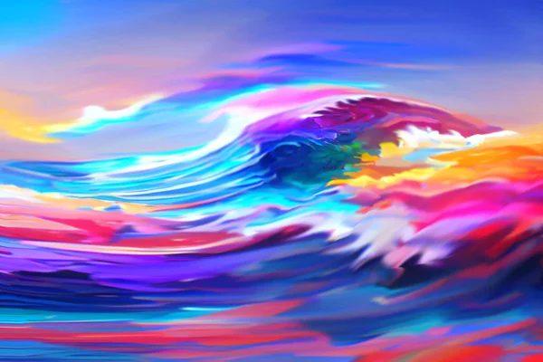 色彩艳丽 柔和的浪花在帆布上荡漾 现代数字背景 — 图库照片