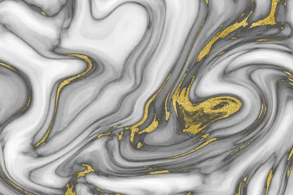 Marbled Swirls Grey White Gold Glowing Glitter Veins Liquid Abstract — Stock Photo, Image