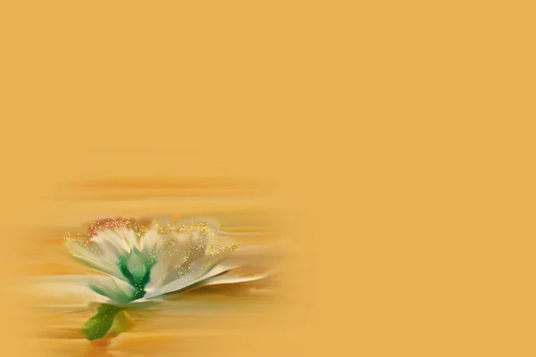 Öntözni Arany Egy Virág Motívum Egy Elmosódott Sárga Narancs Háttér — Stock Fotó