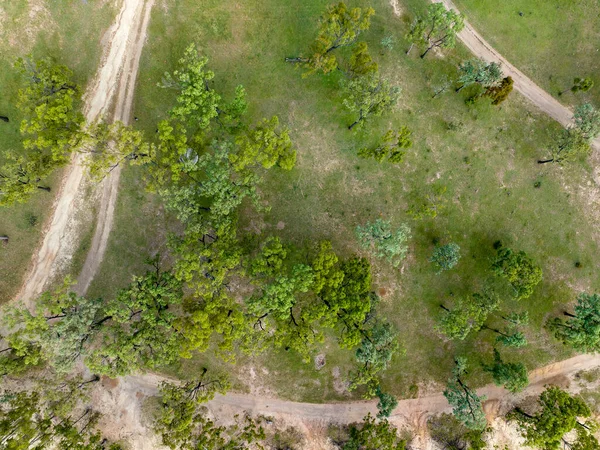 Guardando Giù Drone Piste Sterrate Mentre Entra Terra Diga Eungella — Foto Stock