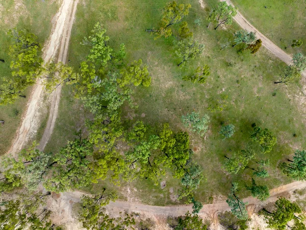 İHA 'dan karaya çıkan toprak izlere bakıyor. Eungella Barajı, Queensland, Avustralya.
