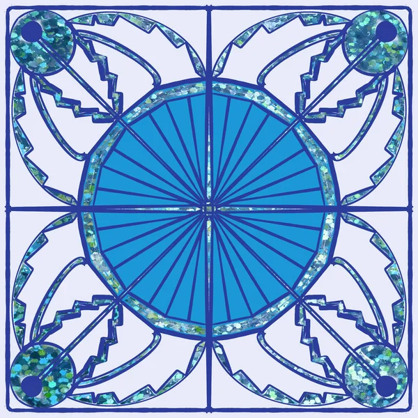 Atractivo Azulejo Mosaico Azul Blanco Resaltado Con Lámina Brillo Azul — Foto de Stock