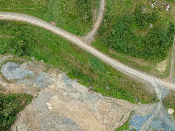 Vista Aérea Una Cantera Con Roca Almacenada Junto Camino Tierra — Foto de Stock