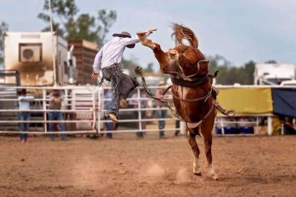 Cowboy Gettato Fuori Bronco Controcorrente Paese Rodeo Australia — Foto Stock