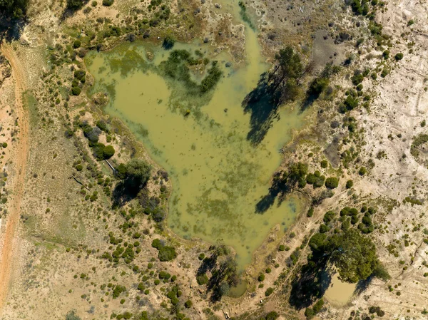 Drone Aerial View Looking Sapphire Mine Diggings Water Reservoir Central — 스톡 사진