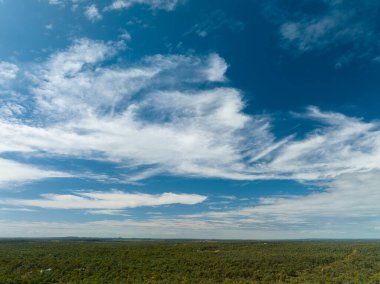 Avustralya çalılarının enginliği Bulutlu mavi gökyüzünün altında.