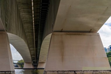 Bir tekne gezisiyle köprünün altından geçiyorlar..