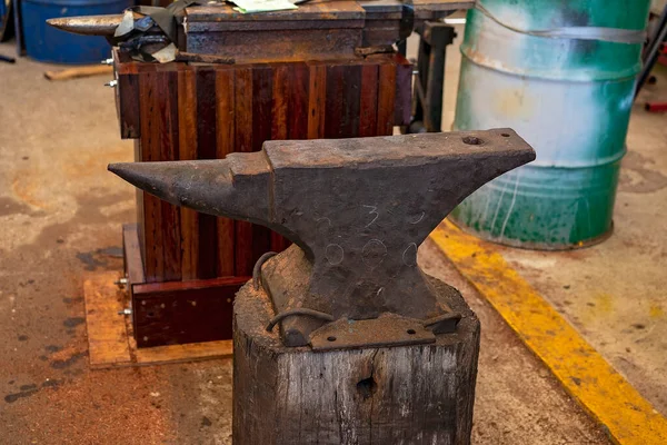 Steel anvil in man tool shed public use